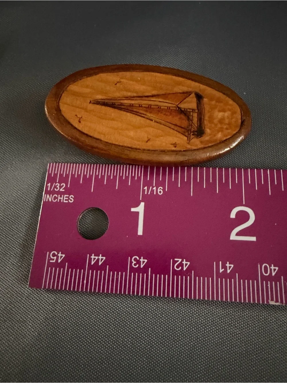 Hand-Carved Wooden Sailboat Brooch- Brown